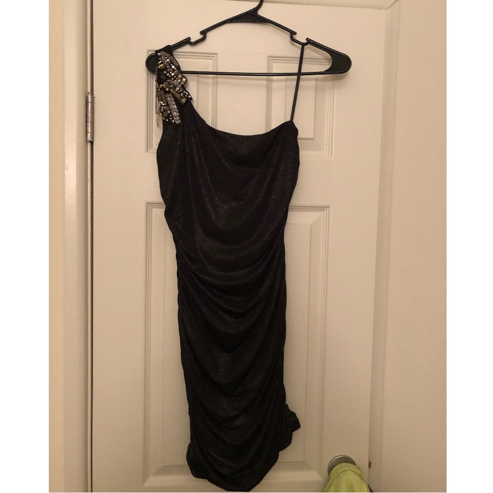 One Shoulder Black Party Dress